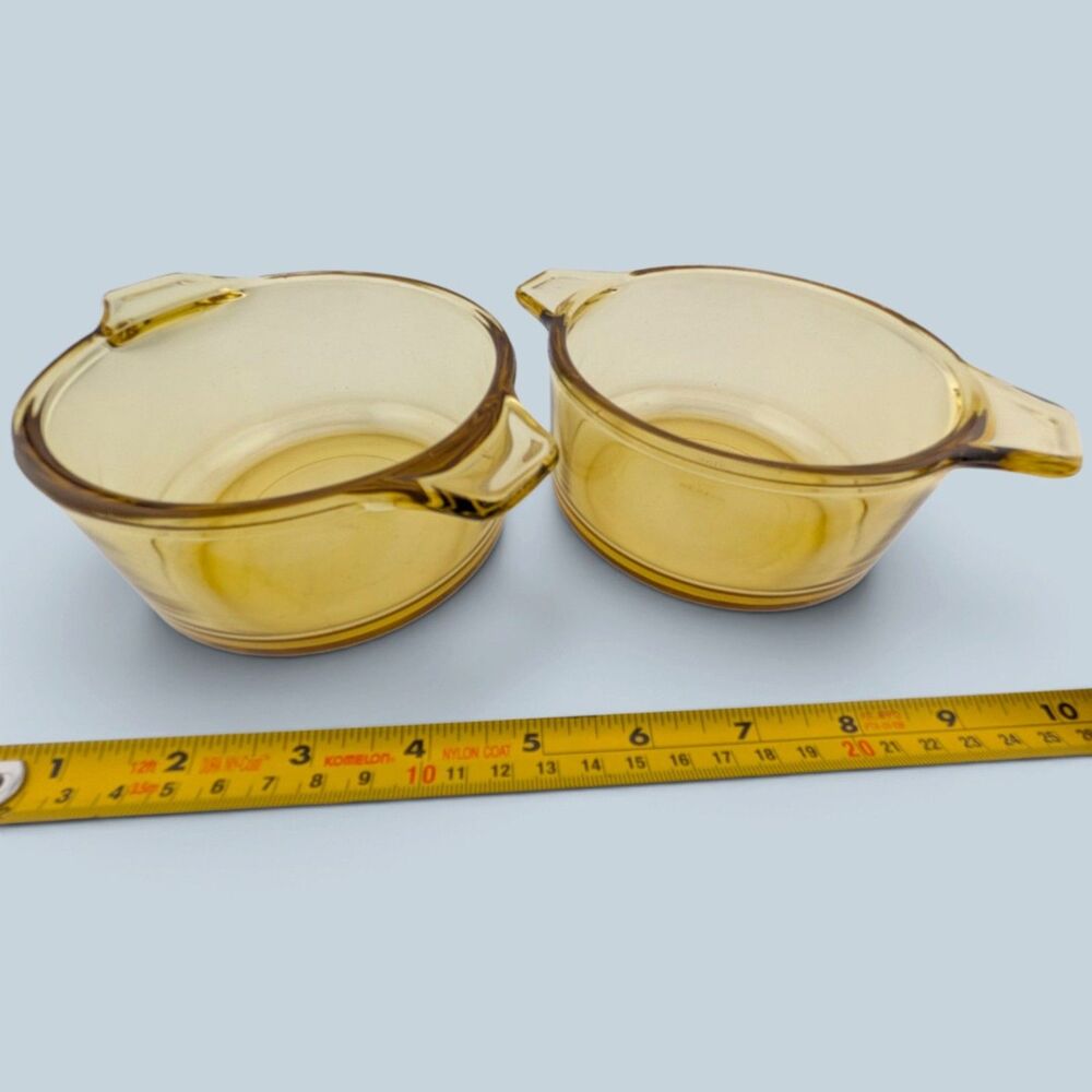 Vintage Dynaware Pyr-O-Rey Amber Glass Casserole Dishes Mexico 18 Set of 2